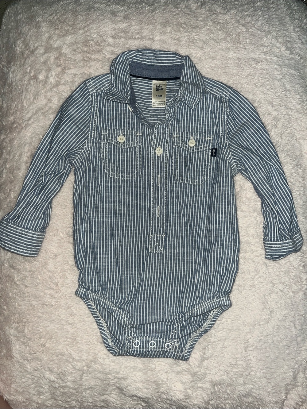 Baby B’Gosh Striped Blue Long-Sleeve Baby One-Piece Bodysuit with Collar